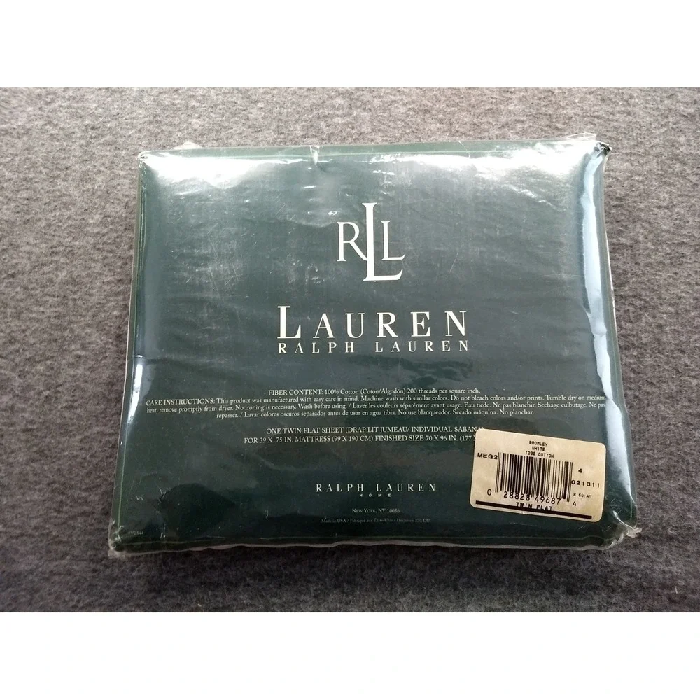 Ralph Lauren Home Twin Flat Sheet Bromley WHITE Eyelet Ruffle Trim USA NOS NEW